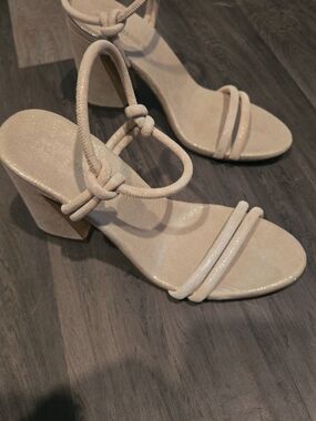 Steve Madden Light Beige Strappy Block Heel Sandals